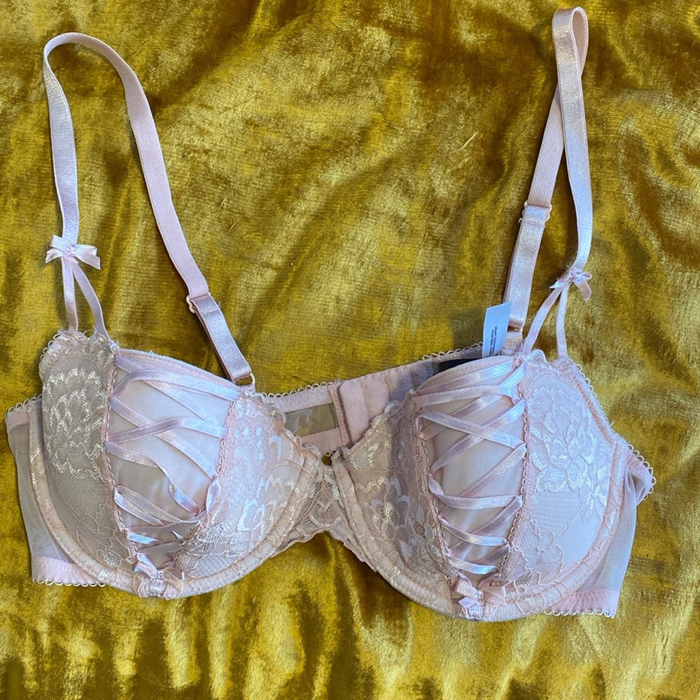 Adore Me light pink lace bra